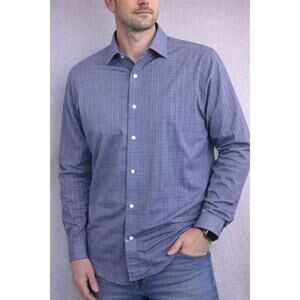 Neiman Marcus Egyptian Cotton Blue‎ Plaid Button Down Shirt Men’s M